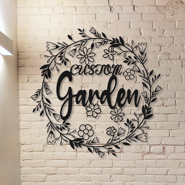 Art mural de jardin, nom personnalisé du panneau de jardin, panneau métallique de jardin, décor mural de jardin personnalisé, panneau de porte de jardin, panneau de jardin de grand-mère