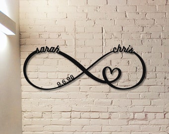 Signe personnalisé de l'infini en métal avec date de mariage, cadeau d'anniversaire