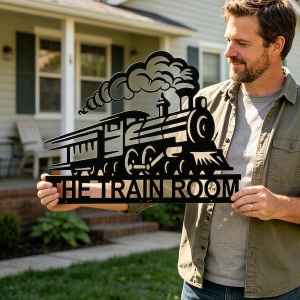 Personalized Train Metal Sign – Custom Name Train Room Decor, Railroad Sign, Train Driver Gift, Father's Day Gift