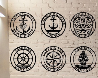 Enseigne en métal monogramme ancre personnalisée - nom de marin personnalisé, plaque de nom de maison, décoration de chambre d'enfant et d'intérieur, cadeau pour les amateurs de sports nautiques pour lui papa