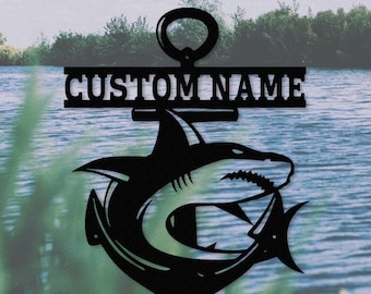 Personalized Fishing Sign,Shark Metal Sign,Fishing Metal Wall Art,Shark Decor,Shark Metal Name Sign,Fishing Lover Decor
