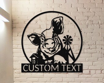 Pig Farmhouse Metal Sign,Custom Pig Name Sign,Personalized Pig Wall Art,Farm Decor,Yard Decor,Pig Monogram,Barn Decor,Ranch Decor