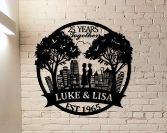 Personalized 25th Wedding Anniversary Metal Sign,Custom Family Name Sign,Golden Anniversary Gift,Anniversary Gift for Parents,60th,50th