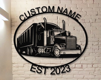 Custom Truck Sign Name,Truck Wall Art,Truck Decor,Garage Decor,Personalized Truck Metal Sign,Outdoor Decor,Men Cave Sign,Work Shop Decor