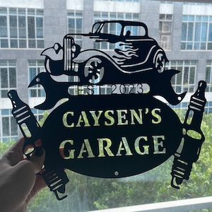 Letrero de metal personalizado para garaje, arte mural para taller, letrero personalizado con nombre de garaje, decoración para exteriores, decoración de taller, regalo de maquinista