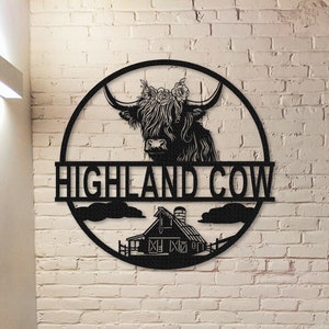 Benutzerdefinierte Highland Kuh Metall Schild, Highland Kuh Wandkunst, personalisierte Highland Kuh Bauernhof Dekor, Bauernhaus Dekor, Ranch Dekor, Kuh Scheune Dekor
