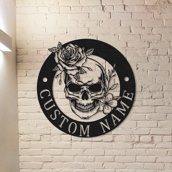 Sugar Skull Metall Schild, benutzerdefinierte Schädel Wandkunst, Schädel Wanddekor, personalisierte Sugar Skull Schild Name, Innendekor, Schädel Liebhaber Geschenk, Schädel Geschenk