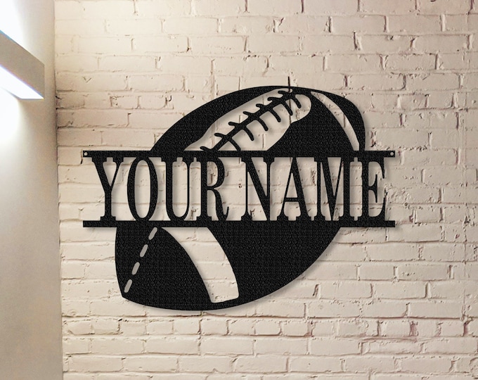 Football Sign,Custom Football Metal Sign,Football Name Sign, Metal Football Number Sign, Personalized Gift, Home Decor, Boy's Room Sign
