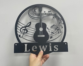 Custom Guitar Metal Sign,Guitar Metal Wall Art,Guitar Signs, Guitar Wall Hanging For Music Room Decor,Guitar Studio Name Wall Decor,