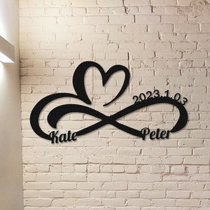 Benutzerdefinierte Infinity Zeichen, personalisiertes Hochzeitsgeschenk für Paar, Metall Hochzeit Datum Zeichen, Verlobung Zeichen, Jubiläumsgeschenk, Brautparty Geschenk