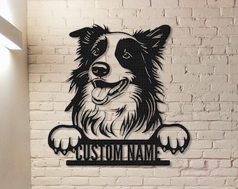 Border Collie Metallschild, kundenspezifisches Hundenamen-Zeichen, Hundehausdekor, Border Collie-Wand-Dekor, personalisierte Hundewandkunst, Hunde-Erinnerungsgeschenk, Haustier-Liebhaber