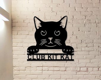 Cartello in metallo personalizzato con gatto, regalo per amanti dei gatti, arte murale con gatto, decorazione murale personalizzata con gatto, decorazione per la stanza, decorazione in metallo con gatto, cartello per animali domestici