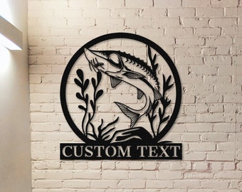 Sturgeon Fish Metal Sign,Fishing Gifts for Men,Personalized Fishing Wall Art,Fisherman Gift,Fish Metal Name Sign,Bass Fishing Metal Monogram