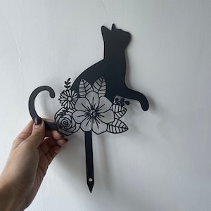 Pet Grave Markers Sign, Cat Memorial Stake, Metal Sign With Stake, Cat Loss Gift, Sympathy Sign, Remembrance Stake, Garden Decor, Flower Cat