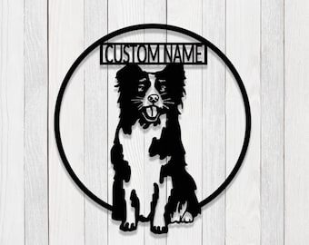Letrero de Metal Border Collie personalizado, luces LED, letrero de nombre de amante de perro personalizado, decoración de casa de perro, decoración de habitación, letrero de Animal mascota, decoración de perro