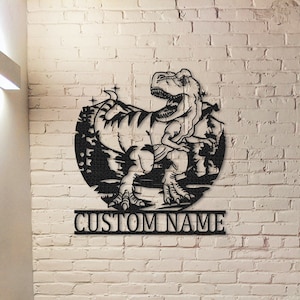 Custom Dinosaur Metal Sign,Dinosaur Wall Art,Personalized Dinosaur Decor,Dinosaur Room Decor for Boys,T-Rex Decor,Jurassic Name Sign