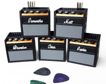 Customizable Guitar Amp Pick Holder Display with Drawer, Plectrum | 11 Picks + Extra Storage