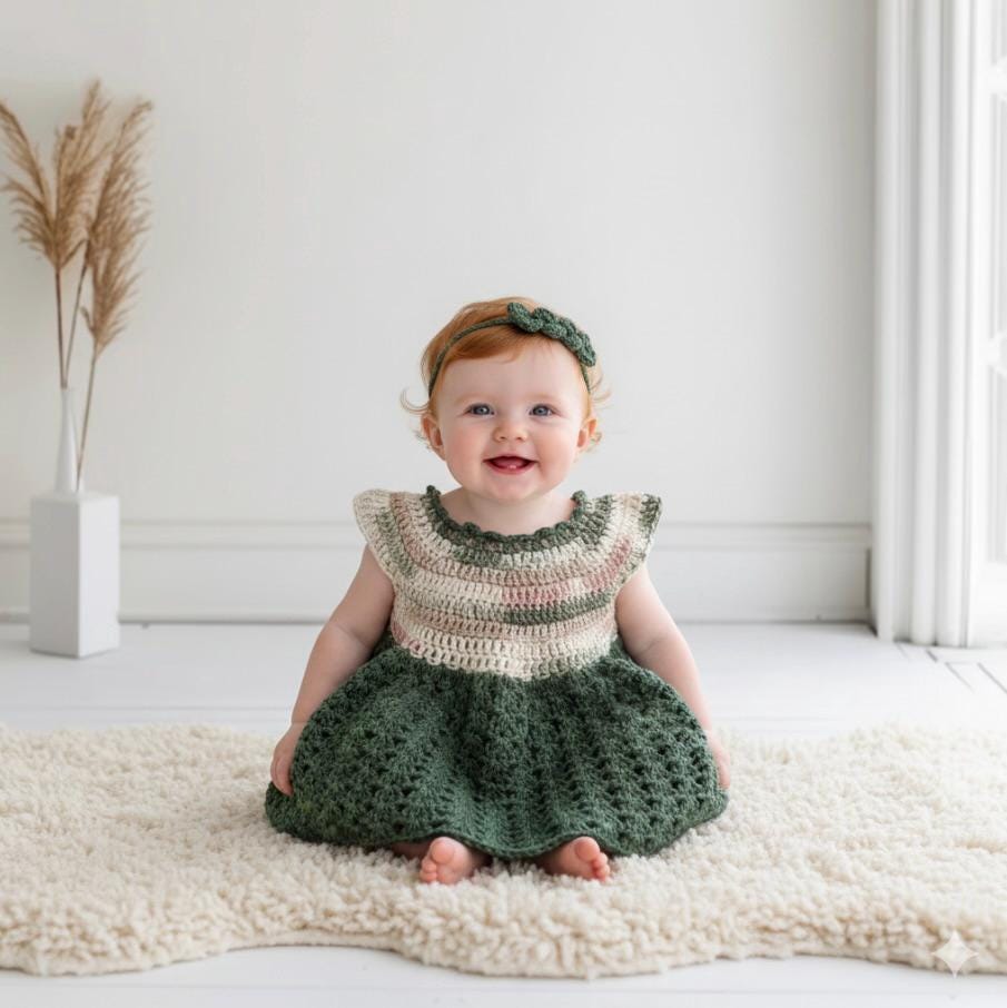 green dress 3-6 months Floral Smocked Green Silk Short Sleeve Baby Dress main image 0