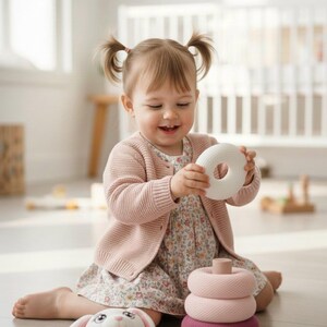 Bunny Toy Stacker PDF Pattern, Circular knitting Addi King or Sentro 48, Easter Baby Gift DIY image 2