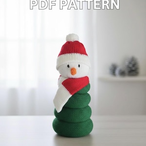 PDF-patroon breimachine: sneeuwpop kerstboom speelgoedstapelaar (digitale download)
