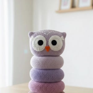 PDF Pattern Owl Toy Stacker, Woodland Nursery Decor, Circular Knitting Machine, Addi or Sentro, Forest Animal Plush, DIY Baby Gift