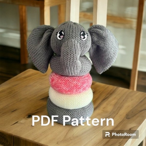 Pattern for Knitted Elephant Toy Stacker - Circular Knitting machine pdf pattern - Sentro Addi Express