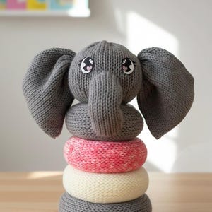 PDF Pattern Elephant Toy Stacker, Circular Knitting Machine, Addi or Sentro, Nursery Decor, Plush Ring Stack