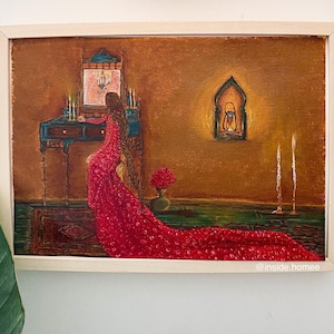 The Rose Gown- acrylic HANDMADE ORIGINAL PAINTING vintage south Asian style