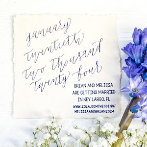 Hand Lettered Save The Date Hand Drawn Calligraphy Save The Date Deckled Edge Invites Calligraphy Save the Dates Intimate Destination Invite