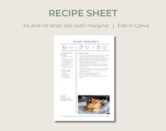 Simple Recipe Card Template (with margins) | Editable and Printable | A4/US letter | Canva Template