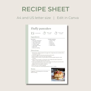 Modello di scheda di ricetta semplice e colorata / Modificabile e stampabile / Lettera A4/US / Modello Canva