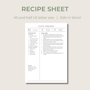 Plantilla de libro o tarjeta de recetas / Editable e imprimible / Tamaño A5 y media carta de EE. UU. / Plantilla de Word