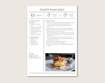 Simple Recipe Card Template | Editable and Printable | A4/US letter | Canva Template