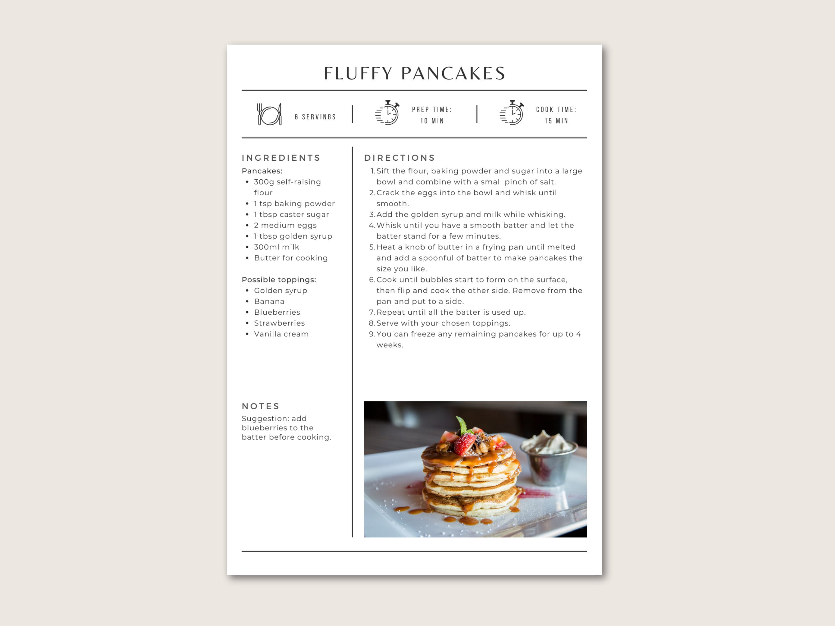 Simple Recipe Card Template | Editable and Printable | A4/US letter | Canva Template