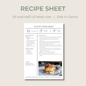 Eenvoudig receptkaartsjabloon | Bewerkbaar en afdrukbaar | A5/Half US brief | Canvassjabloon