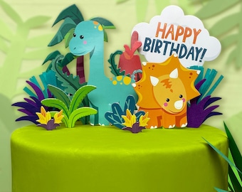 Dinosaur Cake Topper Set: 19-Piece Dino Birthday Party Decorations