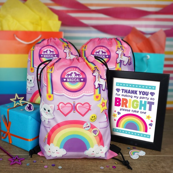 Rainbow Goodie Bags - Reusable Unicorn party favor bags for Boys and Girls, Unicorn goodie bags for Birthday Party, magical Rainbow party