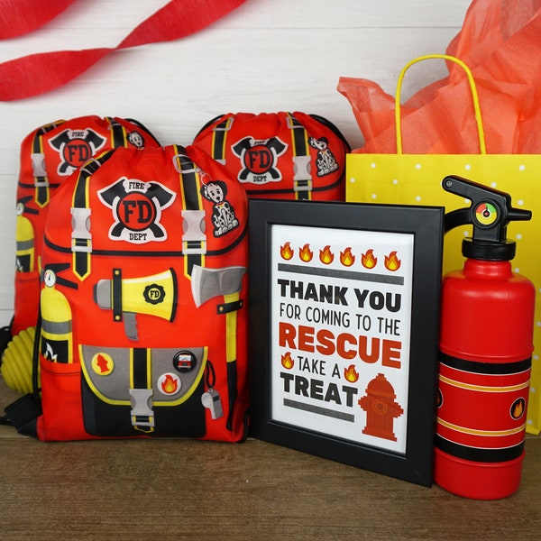 Firetruck Birthday Drawstring Party Favor Bags, Goodie Bags Party Favors, Firefighter Birthday Party Decorations, Fire Engine Supplies