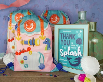 Mermaid Goodie Bags - Underwater Themed Drawstring Party Favor Treat Bags for Birthdays and Events