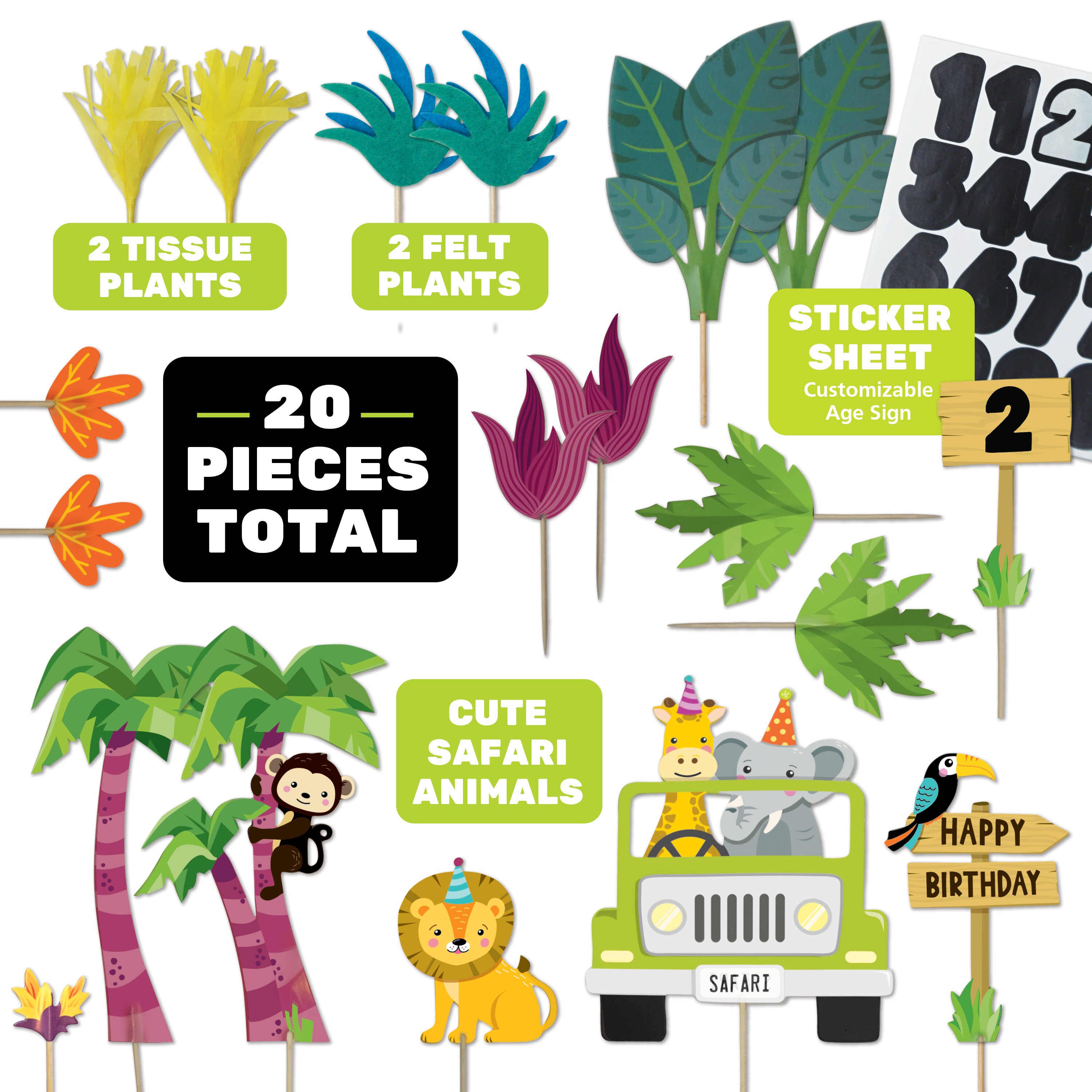 Safari Adventure Cake Topper - Jungle Animals Birthday Party Decor ...