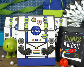 Outer Space Party Favor Bags: Astronaut Goodie Bags with Stickers (Set of 18)