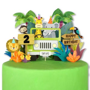 Safari Adventure Cake Topper - Jungle Animals Birthday Party Decor - Customizable Centerpiece for Wild Celebrations