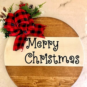 Christmas Wood Round Wreath Farmhouse