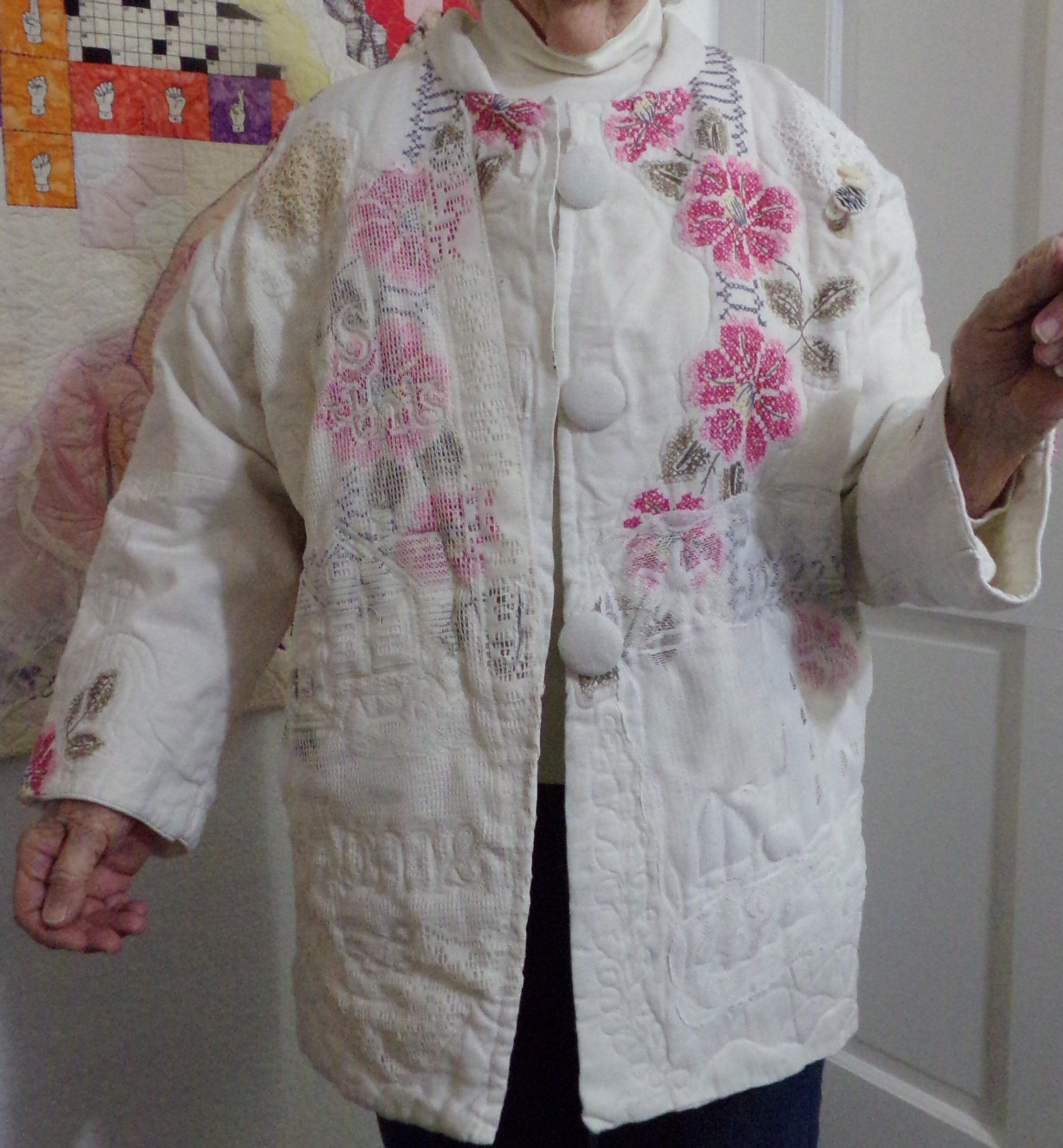 A Cross Stitched & Lace Jacket-over Embellished Machine