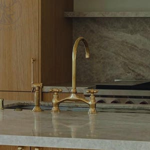 Victorian Brass Bridge Faucet, Unlacquered Brass Bridge Faucet, Vintage Faucet, Brass Faucet kitchen, Antique Faucet, Kitchen Faucet
