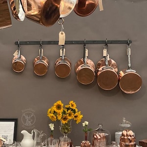 Vintage French Copper Cookware Set, 5 Piece Tin Lined Pots, Pans & Saucepans with Cast Iron Handles, Vintage Pans with Cast Iron Handles