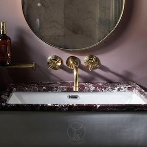Solid Brass Wall Mounted Faucet, Unlacquered Brass Bathroom Faucet, Bath Faucet, Bathroom Vanity Sink Faucet