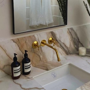 Solid Brass Wall Mounted Faucet, Unlacquered Brass Bathroom Faucet, Bath Faucet, Bathroom Vanity Sink Faucet