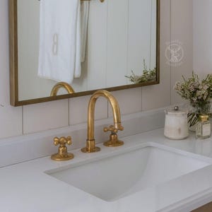 Grifo de baño de latón sin lacar de 3 orificios, grifo de montaje en encimera, lavabo de 3 orificios, grifo de baño de latón, grifo de baño, grifo de tocador