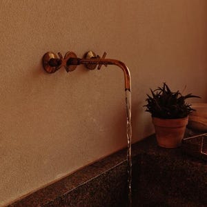 Solid Brass Wall Mounted Faucet, Unlacquered Brass Bathroom Faucet, Bath Faucet, Bathroom Vanity Sink Faucet